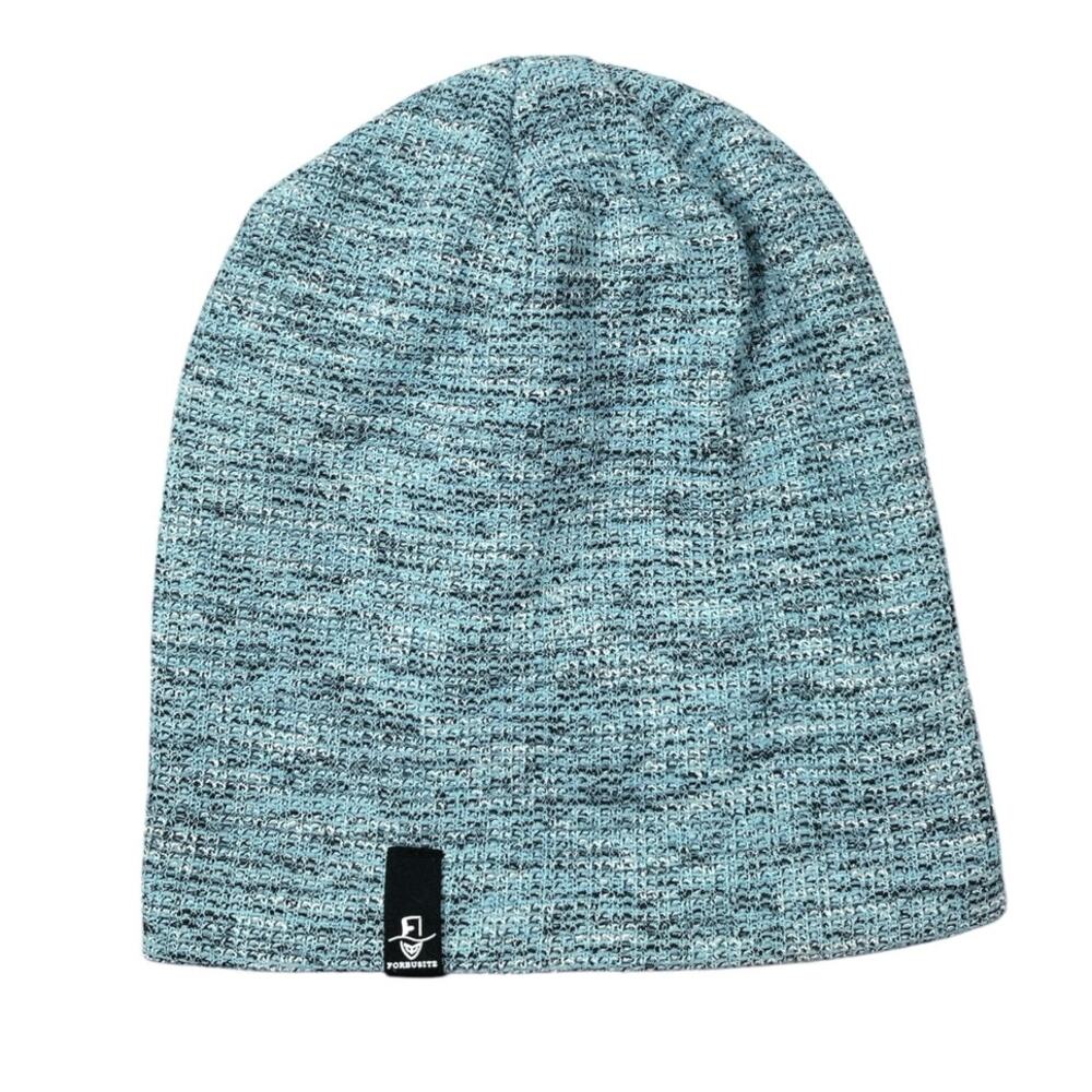 Forbusite Women's Heather Blue Logo Knit Lined Slouchy Beanie Hat Cap One Size